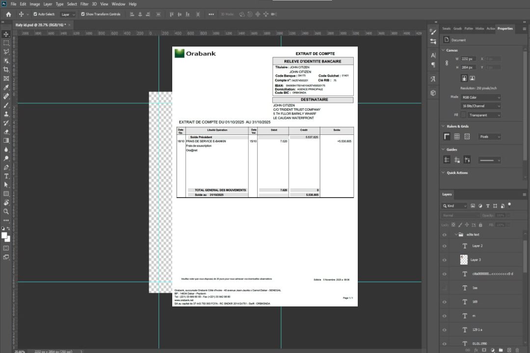 Relevé de compte Togo Orabank Modèle Word et PDF template
